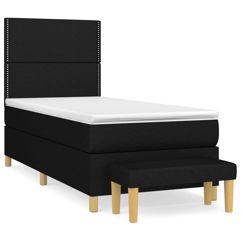 vidaXL Κρεβάτι Boxspring με Στρώμα Μαύρο 90x190 εκ.Υφασμάτινο