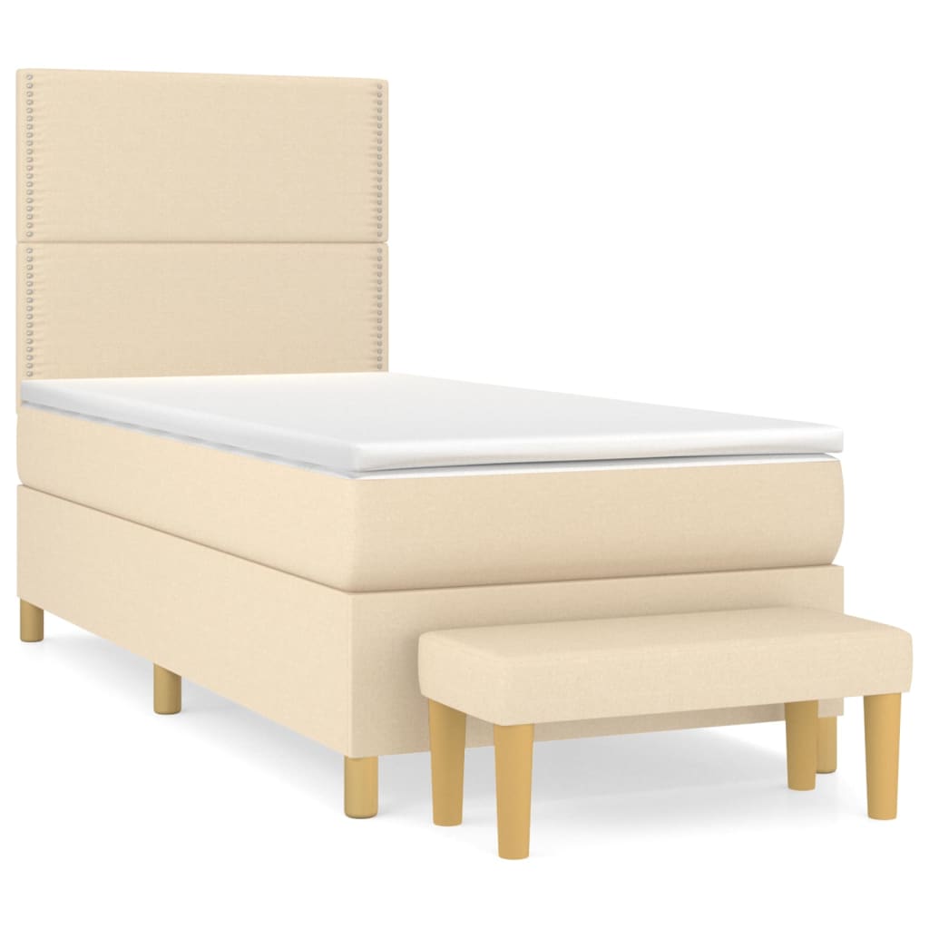 vidaXL Κρεβάτι Boxspring με Στρώμα Κρεμ 90x190 εκ.Υφασμάτινο
