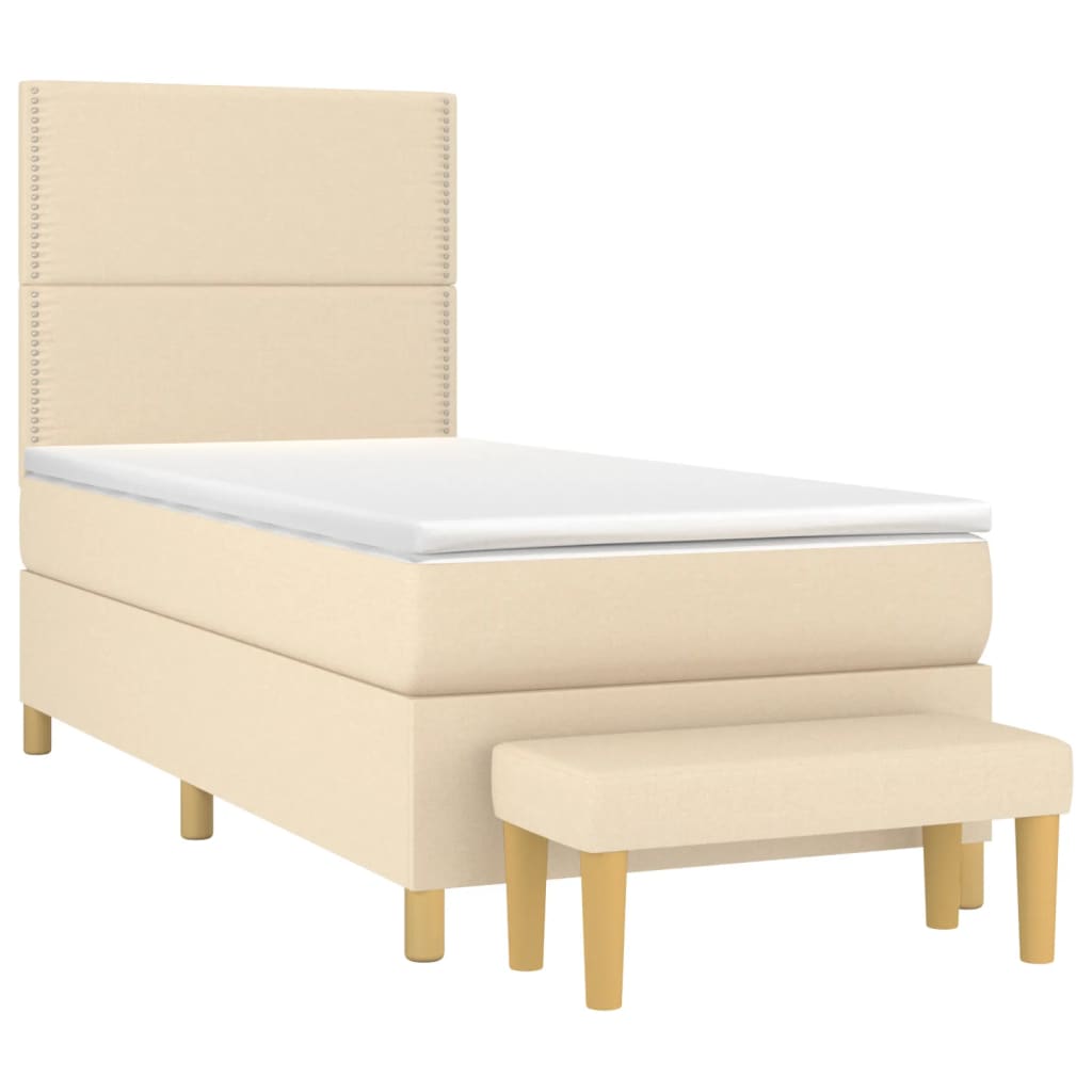 vidaXL Κρεβάτι Boxspring με Στρώμα Κρεμ 90x190 εκ.Υφασμάτινο
