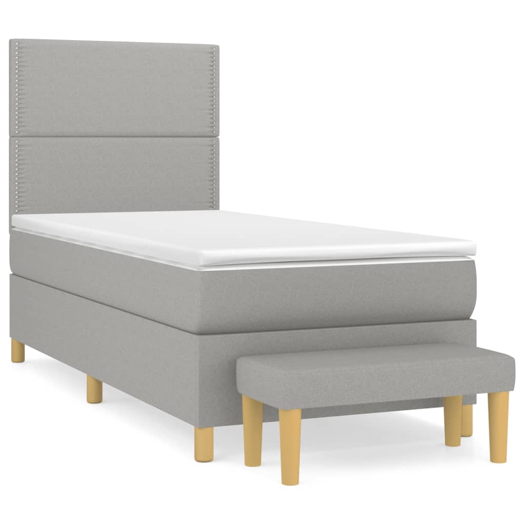 vidaXL Κρεβάτι Boxspring με Στρώμα Ανοιχτό Γκρι 90x200 εκ. Υφασμάτινο
