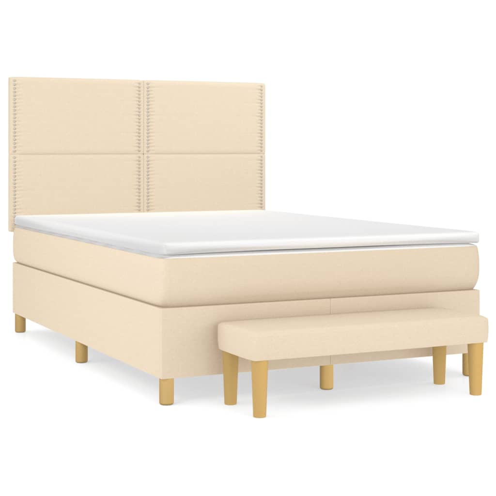 vidaXL Κρεβάτι Boxspring με Στρώμα Κρεμ 140x190 εκ. Υφασμάτινο