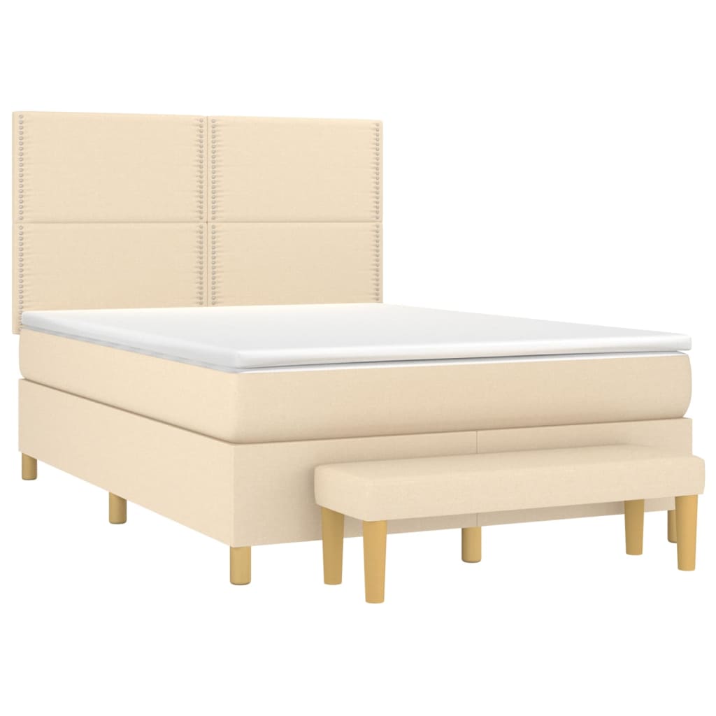 vidaXL Κρεβάτι Boxspring με Στρώμα Κρεμ 140x200 εκ. Υφασμάτινο