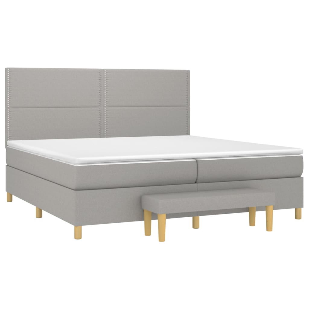 vidaXL Κρεβάτι Boxspring με Στρώμα Ανοιχτό Γκρι 200x200 εκ. Υφασμάτινο