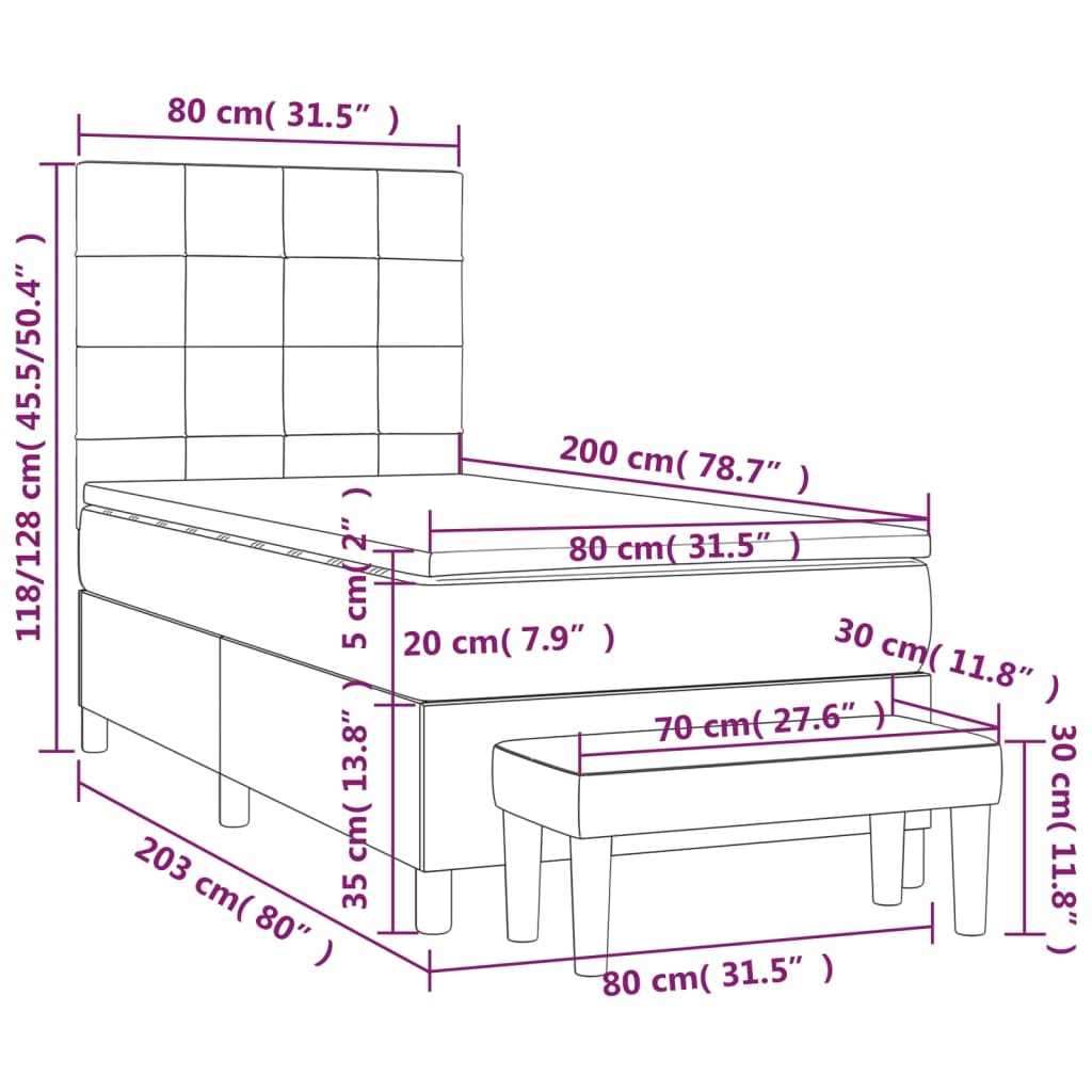 vidaXL Κρεβάτι Boxspring με Στρώμα Μπλε 80x200 εκ. Υφασμάτινο
