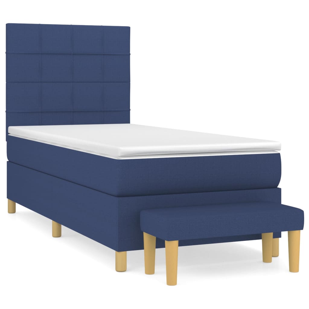 vidaXL Κρεβάτι Boxspring με Στρώμα Μπλε 90x190 εκ.Υφασμάτινο