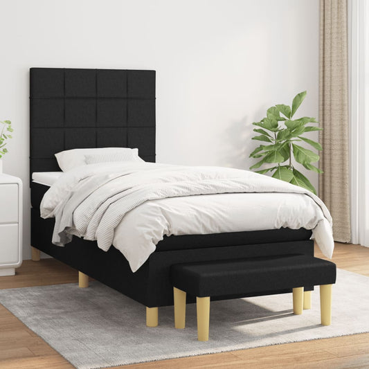 vidaXL Κρεβάτι Boxspring με Στρώμα Μαύρο 100 x 200 εκ. Υφασμάτινο