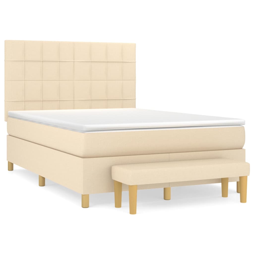 vidaXL Κρεβάτι Boxspring με Στρώμα Κρεμ 140x190 εκ. Υφασμάτινο