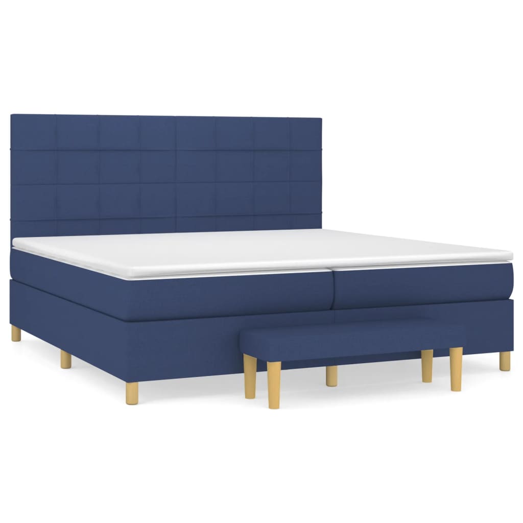 vidaXL Κρεβάτι Boxspring με Στρώμα Μπλε 200x200 εκ. Υφασμάτινο