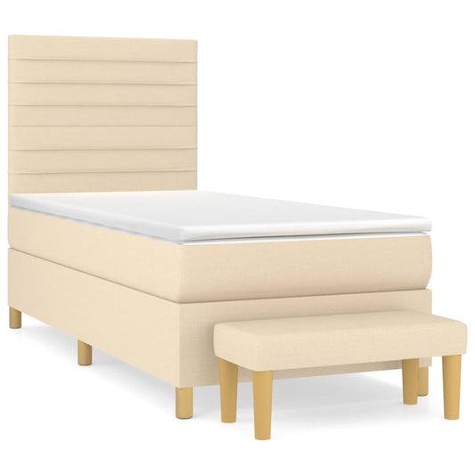 vidaXL Κρεβάτι Boxspring με Στρώμα Κρεμ 90x190 εκ.Υφασμάτινο