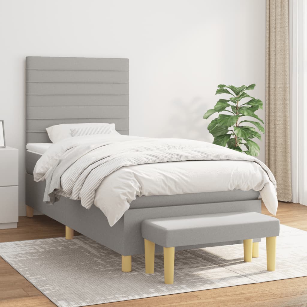 vidaXL Κρεβάτι Boxspring με Στρώμα Ανοιχτό Γκρι 90x200 εκ. Υφασμάτινο