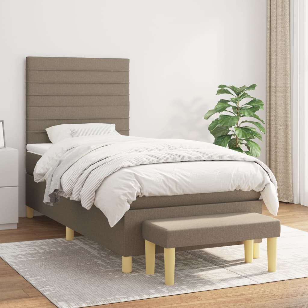 vidaXL Κρεβάτι Boxspring με Στρώμα Taupe 100 x 200 εκ. Υφασμάτινο