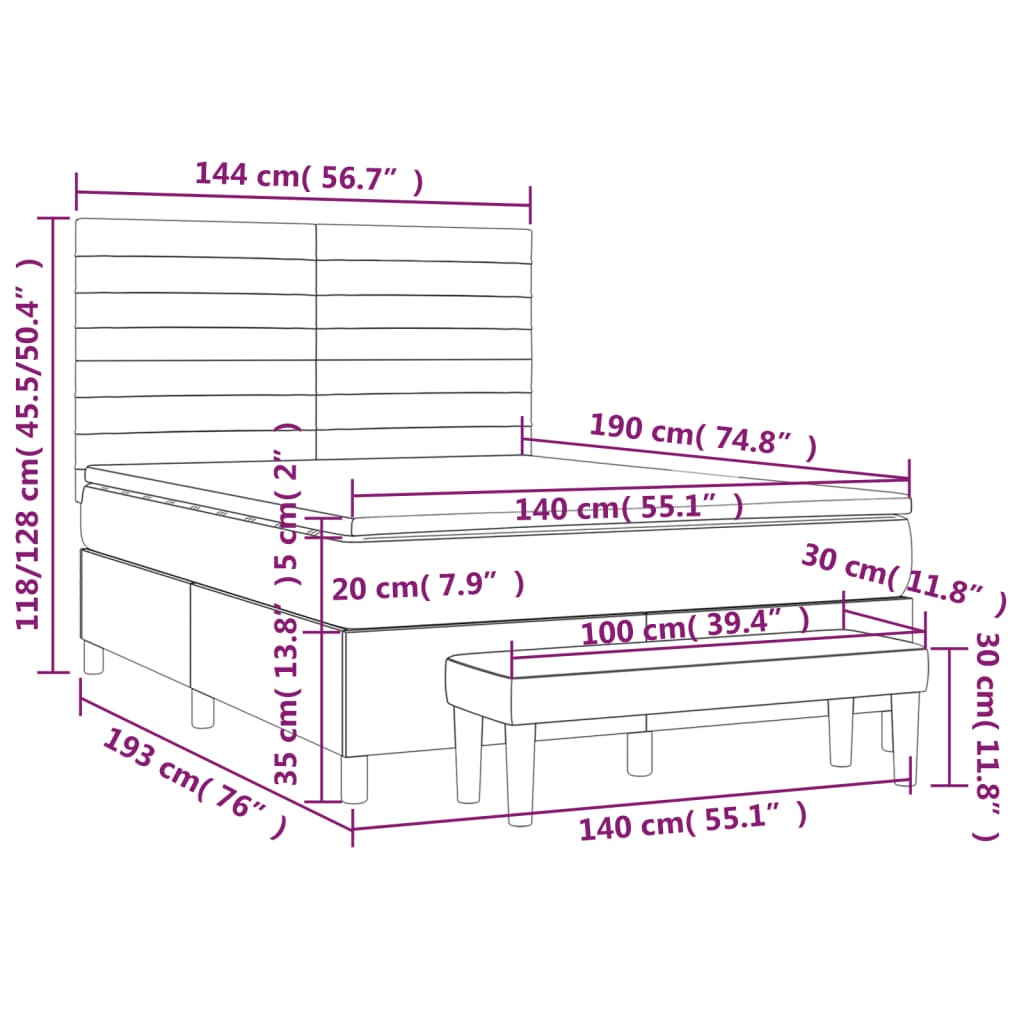 vidaXL Κρεβάτι Boxspring με Στρώμα Ανοιχτό Γκρι 140x190 εκ. Υφασμάτινο