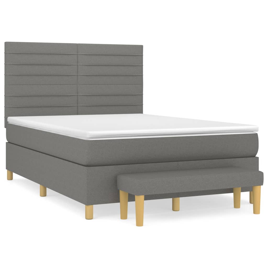 vidaXL Κρεβάτι Boxspring με Στρώμα Σκούρο Γκρι 140x200 εκ Υφασμάτινο