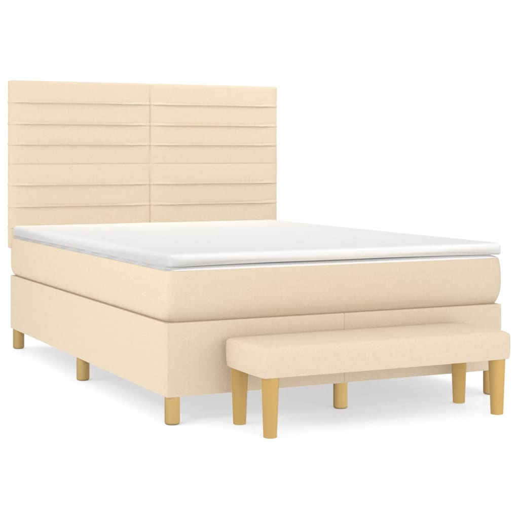 vidaXL Κρεβάτι Boxspring με Στρώμα Κρεμ 140x200 εκ. Υφασμάτινο