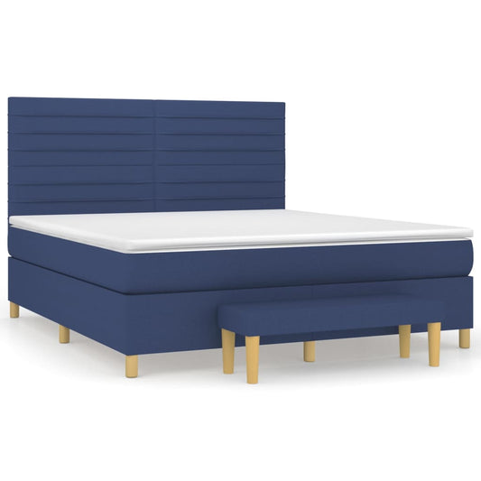 vidaXL Κρεβάτι Boxspring με Στρώμα Μπλε 180x200 εκ. Υφασμάτινο