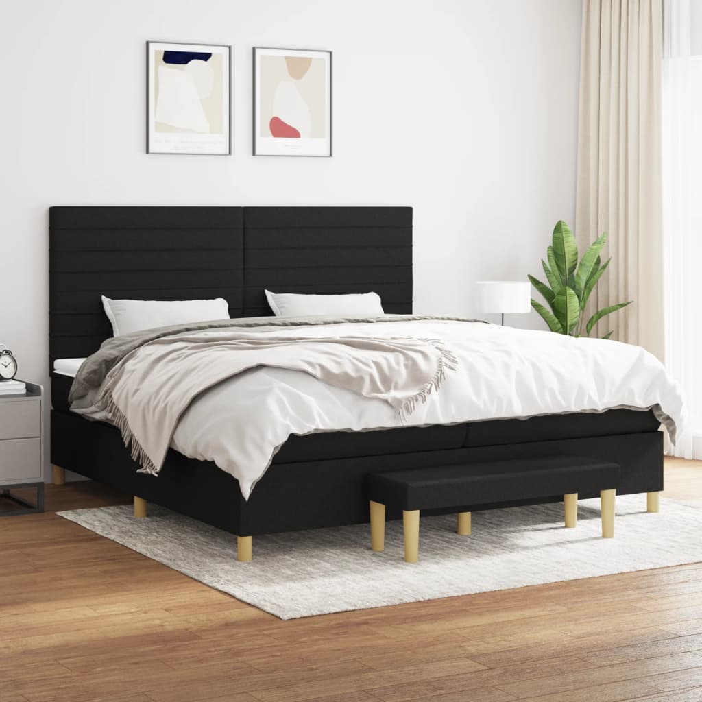 vidaXL Κρεβάτι Boxspring με Στρώμα Μαύρο 200x200 εκ. Υφασμάτινο