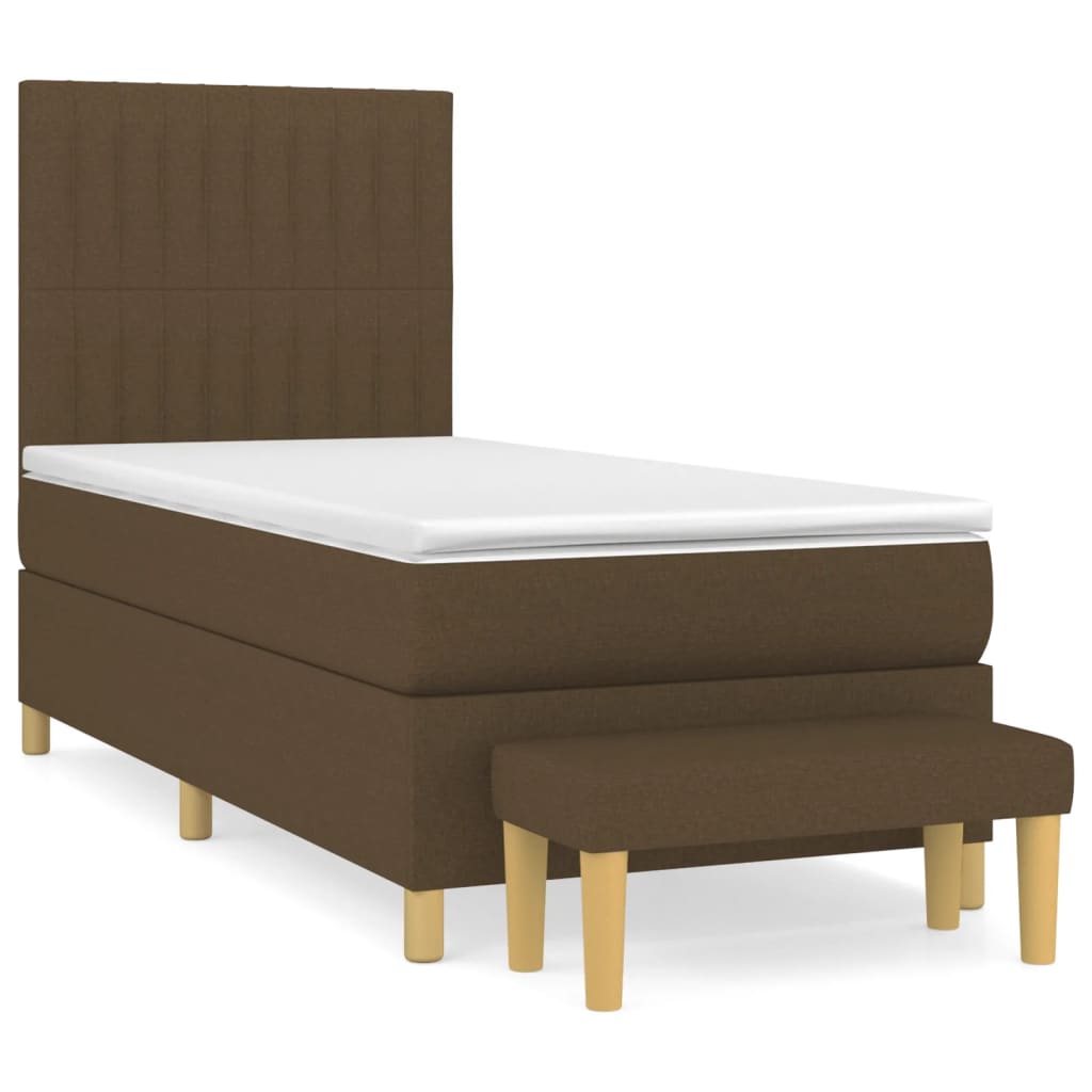 vidaXL Κρεβάτι Boxspring με Στρώμα Σκούρο Καφέ 90x190 εκ. Υφασμάτινο