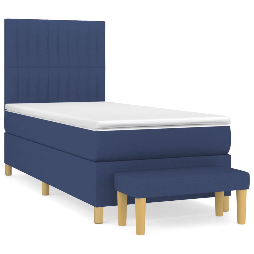 vidaXL Κρεβάτι Boxspring με Στρώμα Μπλε 90x190 εκ.Υφασμάτινο