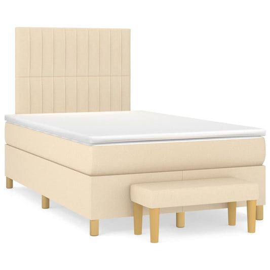 vidaXL Κρεβάτι Boxspring με Στρώμα Κρεμ 120x200 εκ. Υφασμάτινο