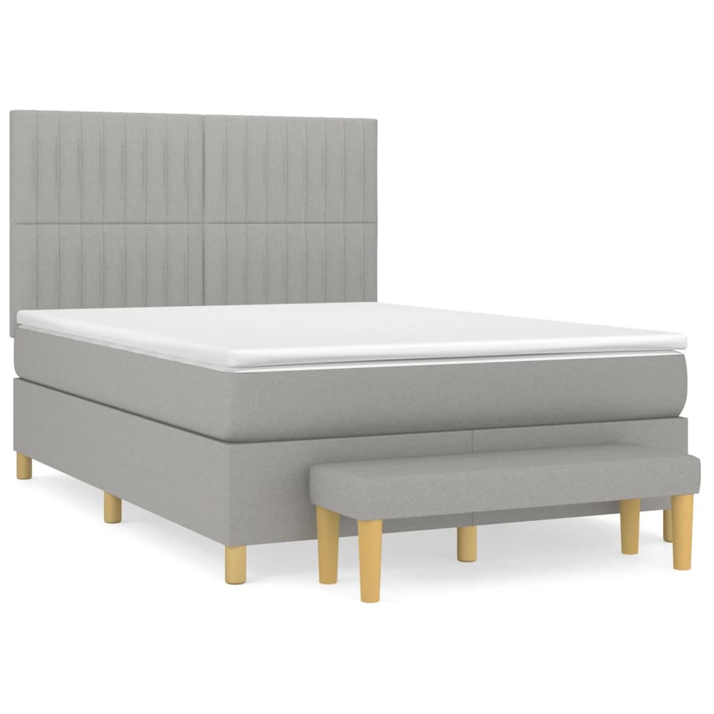vidaXL Κρεβάτι Boxspring με Στρώμα Ανοιχτό Γκρι 140x190 εκ. Υφασμάτινο