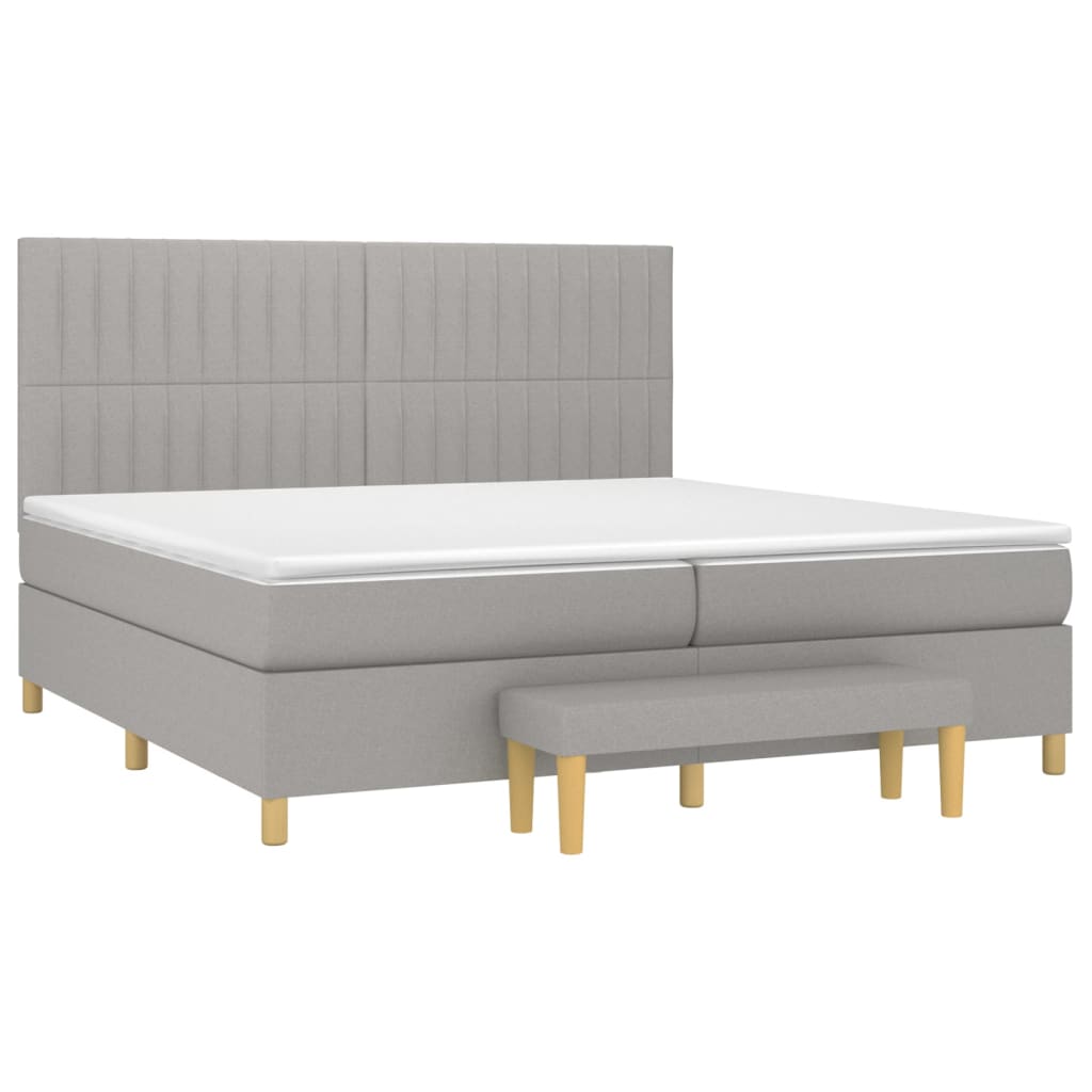 vidaXL Κρεβάτι Boxspring με Στρώμα Ανοιχτό Γκρι 200x200 εκ. Υφασμάτινο