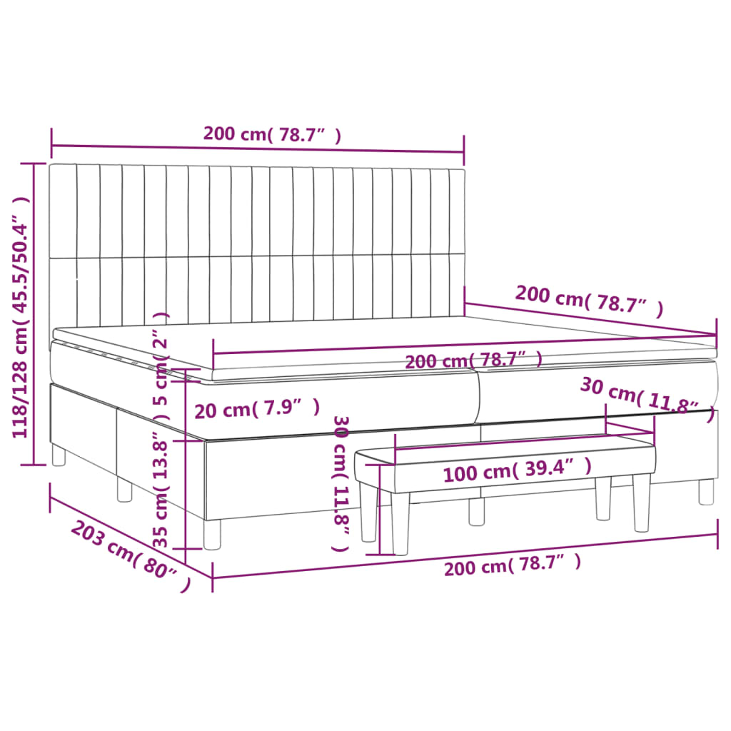 vidaXL Κρεβάτι Boxspring με Στρώμα Σκούρο Γκρι 200x200 εκ. Υφασμάτινο