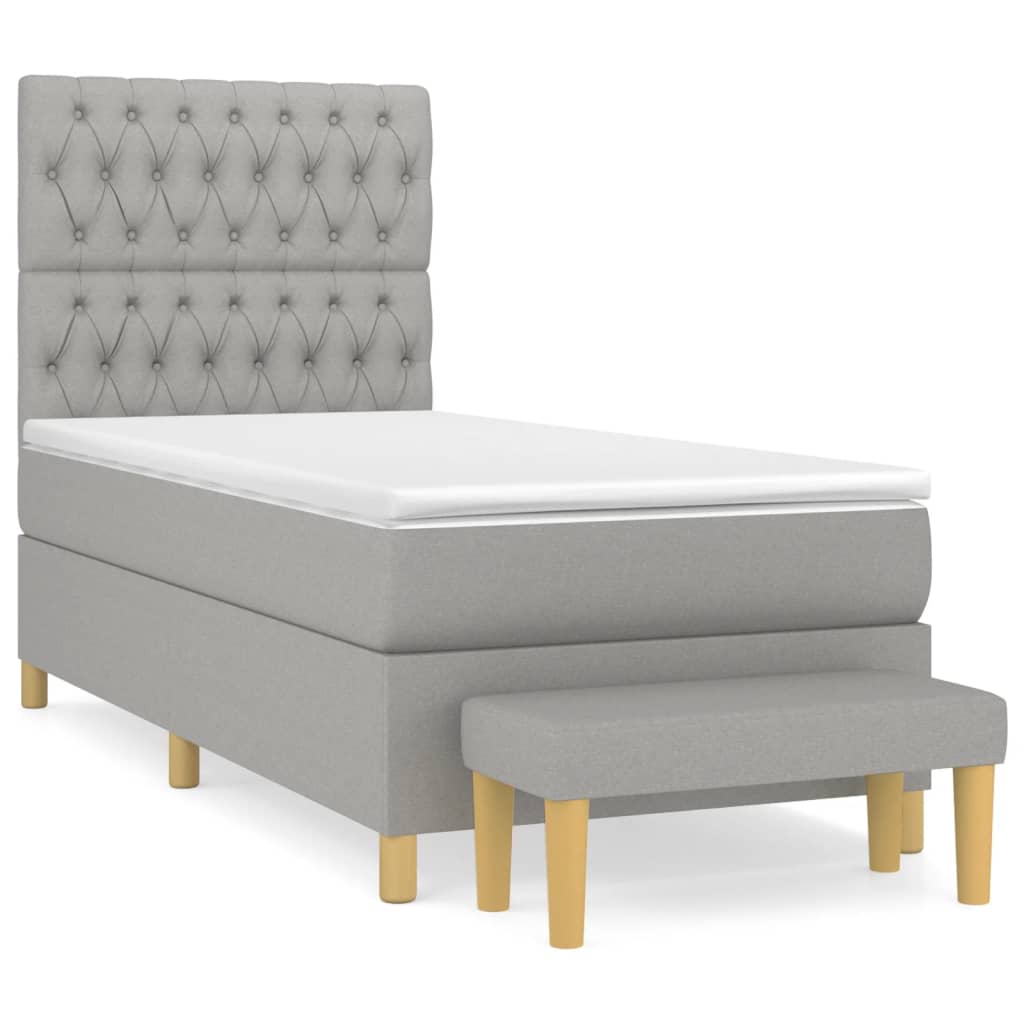 vidaXL Κρεβάτι Boxspring με Στρώμα Ανοιχτό Γκρι 90x190 εκ. Υφασμάτινο
