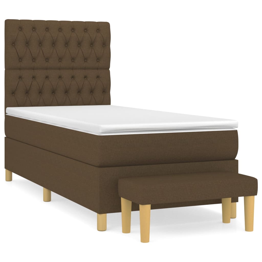vidaXL Κρεβάτι Boxspring με Στρώμα Σκούρο Καφέ 90x190 εκ. Υφασμάτινο