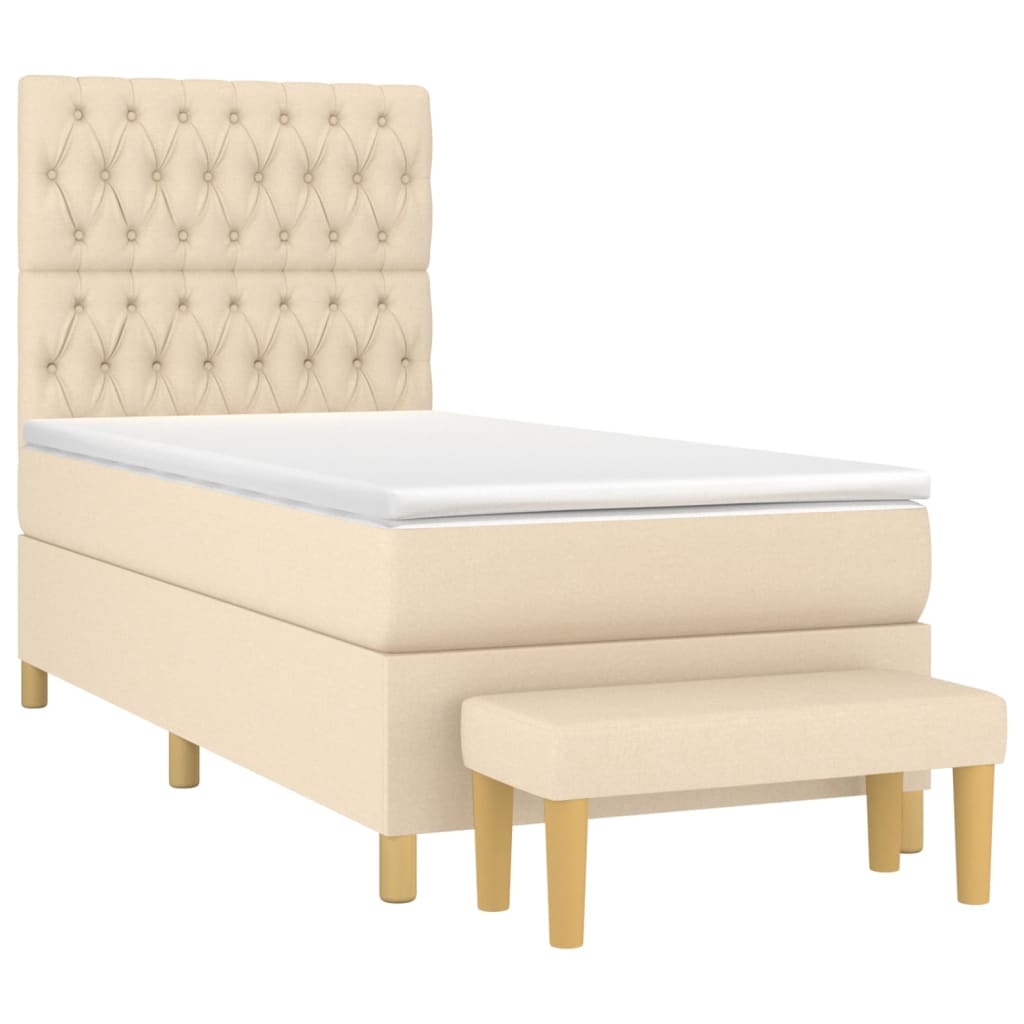 vidaXL Κρεβάτι Boxspring με Στρώμα Κρεμ 90x190 εκ.Υφασμάτινο