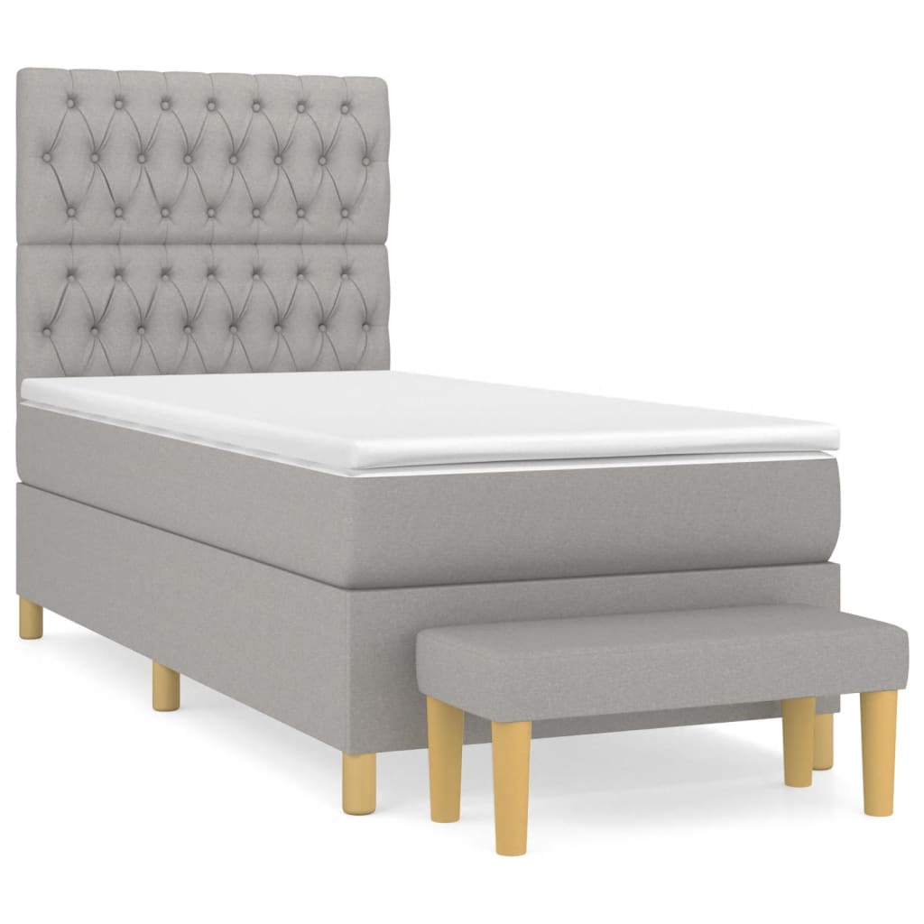 vidaXL Κρεβάτι Boxspring με Στρώμα Ανοιχτό Γκρι 90x200 εκ. Υφασμάτινο