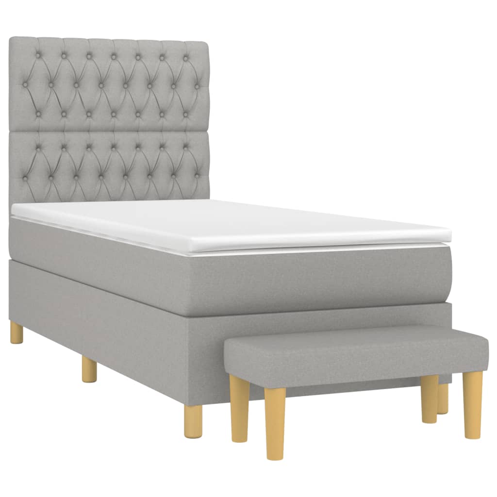 vidaXL Κρεβάτι Boxspring με Στρώμα Ανοιχτό Γκρι 90x200 εκ. Υφασμάτινο