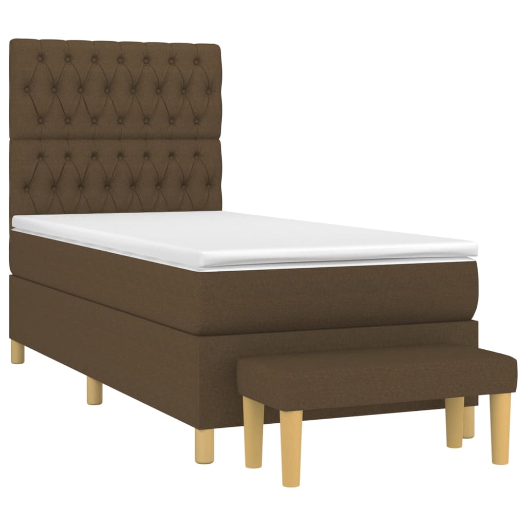 vidaXL Κρεβάτι Boxspring με Στρώμα Σκούρο Καφέ 90x200 εκ. Υφασμάτινο