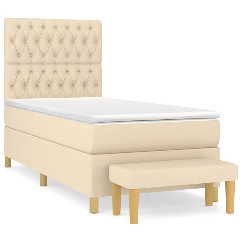 vidaXL Κρεβάτι Boxspring με Στρώμα Κρεμ 90x200 εκ.Υφασμάτινο