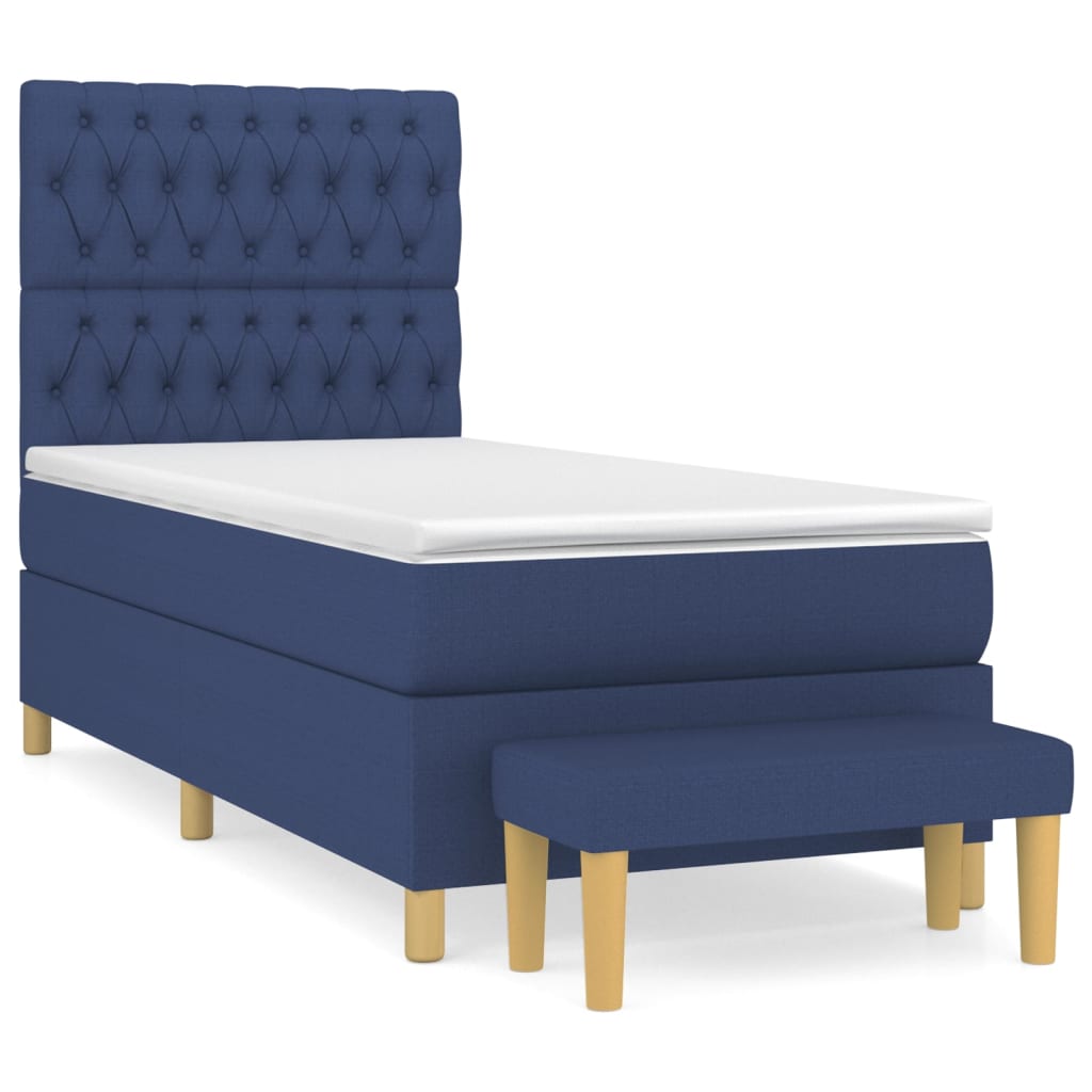 vidaXL Κρεβάτι Boxspring με Στρώμα Μπλε 100 x 200 εκ. Υφασμάτινο