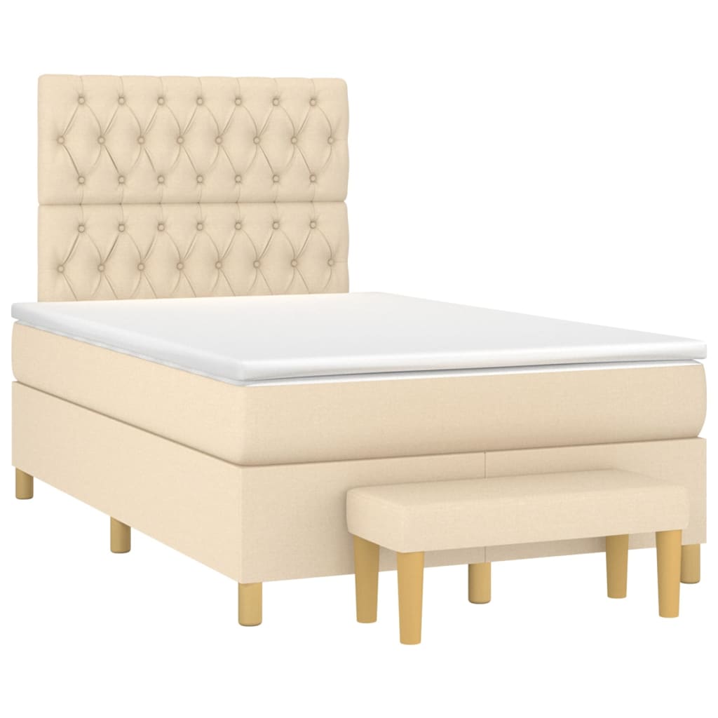 vidaXL Κρεβάτι Boxspring με Στρώμα Κρεμ 120x200 εκ. Υφασμάτινο