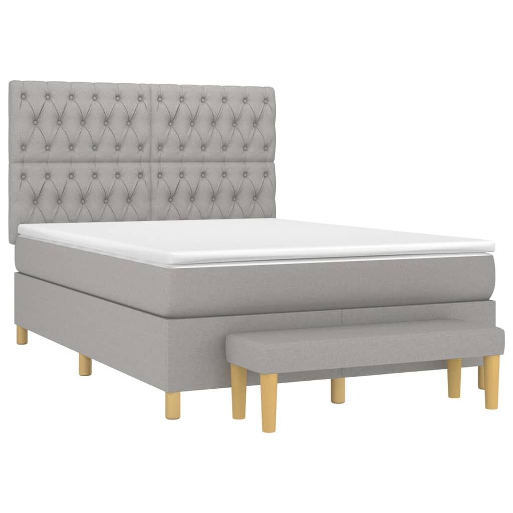 vidaXL Κρεβάτι Boxspring με Στρώμα Ανοιχτό Γκρι 140x190 εκ. Υφασμάτινο