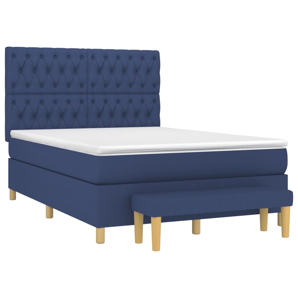 vidaXL Κρεβάτι Boxspring με Στρώμα Μπλε 140x190 εκ. Υφασμάτινο