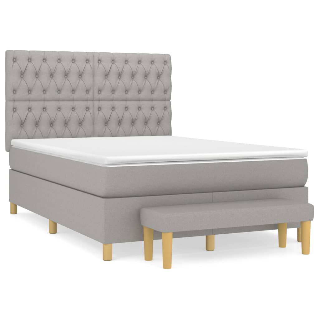 vidaXL Κρεβάτι Boxspring με Στρώμα Ανοιχτό Γκρι 140x200 εκ. Υφασμάτινο