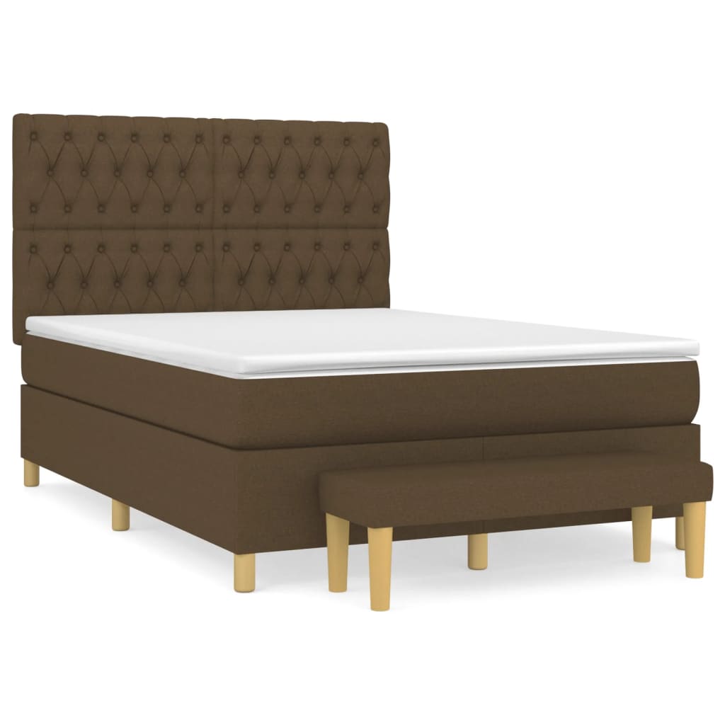 vidaXL Κρεβάτι Boxspring με Στρώμα Σκούρο Καφέ 140x200 εκ Υφασμάτινο