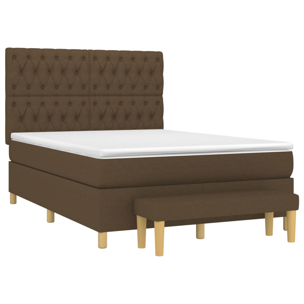 vidaXL Κρεβάτι Boxspring με Στρώμα Σκούρο Καφέ 140x200 εκ Υφασμάτινο
