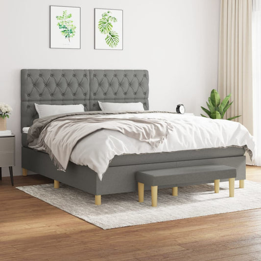 vidaXL Κρεβάτι Boxspring με Στρώμα Σκούρο Γκρι 160x200 εκ Υφασμάτινο