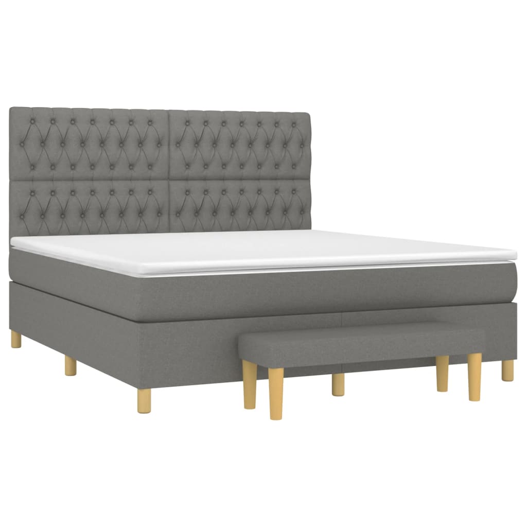vidaXL Κρεβάτι Boxspring με Στρώμα Σκούρο Γκρι 180x200 εκ Υφασμάτιν