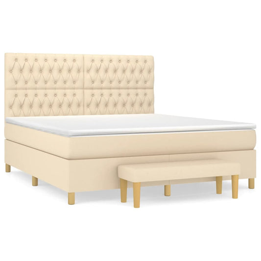 vidaXL Κρεβάτι Boxspring με Στρώμα Κρεμ 180x200 εκ. Υφασμάτινο