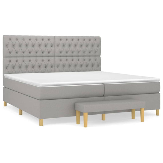vidaXL Κρεβάτι Boxspring με Στρώμα Ανοιχτό Γκρι 200x200 εκ. Υφασμάτινο