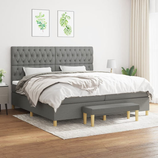 vidaXL Κρεβάτι Boxspring με Στρώμα Σκούρο Γκρι 200x200 εκ. Υφασμάτινο