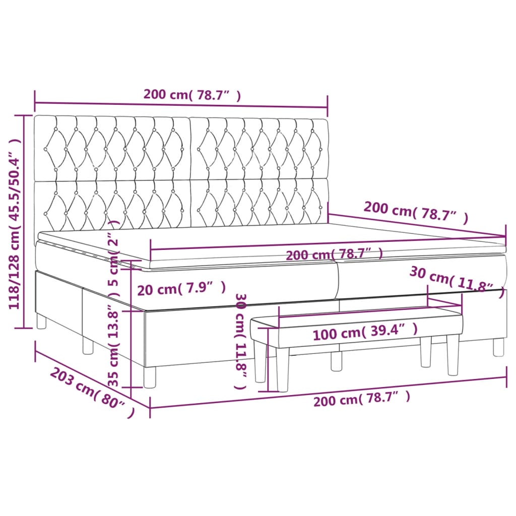 vidaXL Κρεβάτι Boxspring με Στρώμα Μαύρο 200x200 εκ. Υφασμάτινο