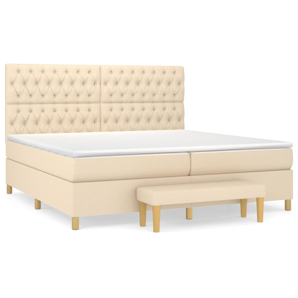 vidaXL Κρεβάτι Boxspring με Στρώμα Κρεμ 200x200 εκ. Υφασμάτινο