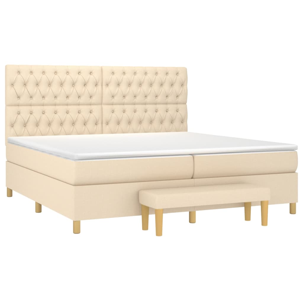 vidaXL Κρεβάτι Boxspring με Στρώμα Κρεμ 200x200 εκ. Υφασμάτινο