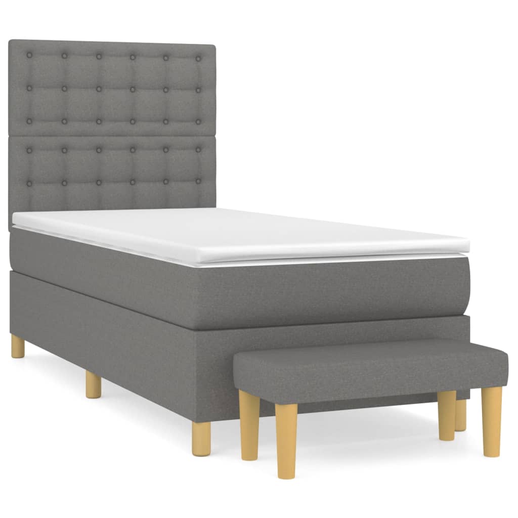 vidaXL Κρεβάτι Boxspring με Στρώμα Σκούρο Γκρι 100x200 εκ. Υφασμάτινο