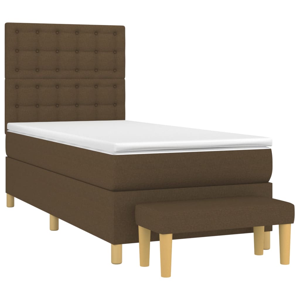vidaXL Κρεβάτι Boxspring με Στρώμα Σκούρο Καφέ 100x200 εκ. Υφασμάτινο